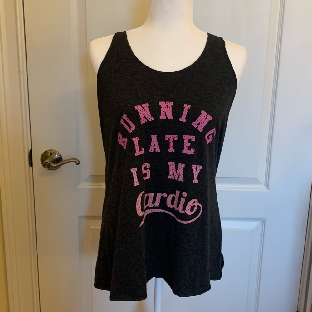 NWOT - “Running Late Is My Cardio” Graphic Tank in Heathered Black - XXL